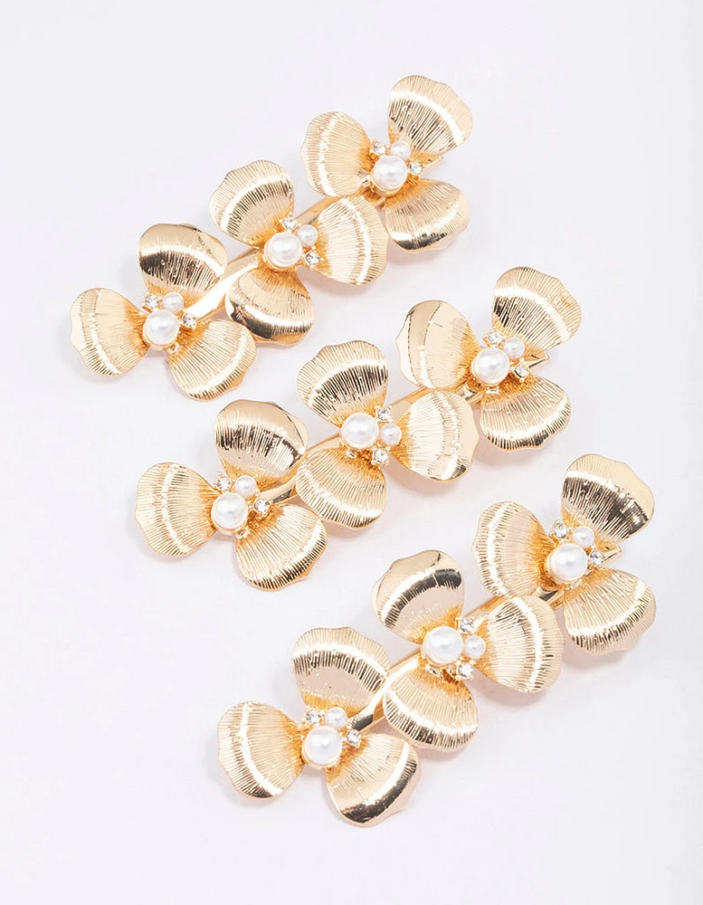 Gold Triple Daisy Hair Clip 3-Pack