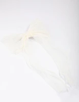 White Organza Fabric Pearl Twist Bow Hair Clip