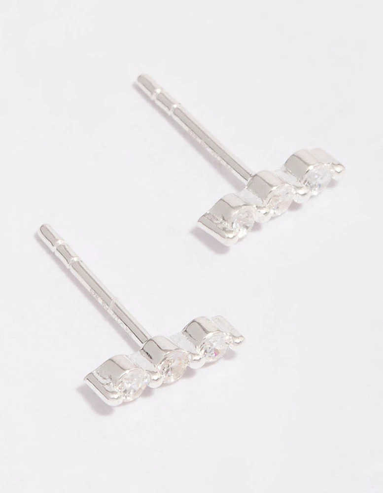 Sterling Silver Cubic Zirconia Bar Stud Earrings