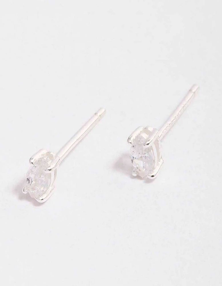 Sterling Silver Cubic Zirconia Marquise Stud Earrings