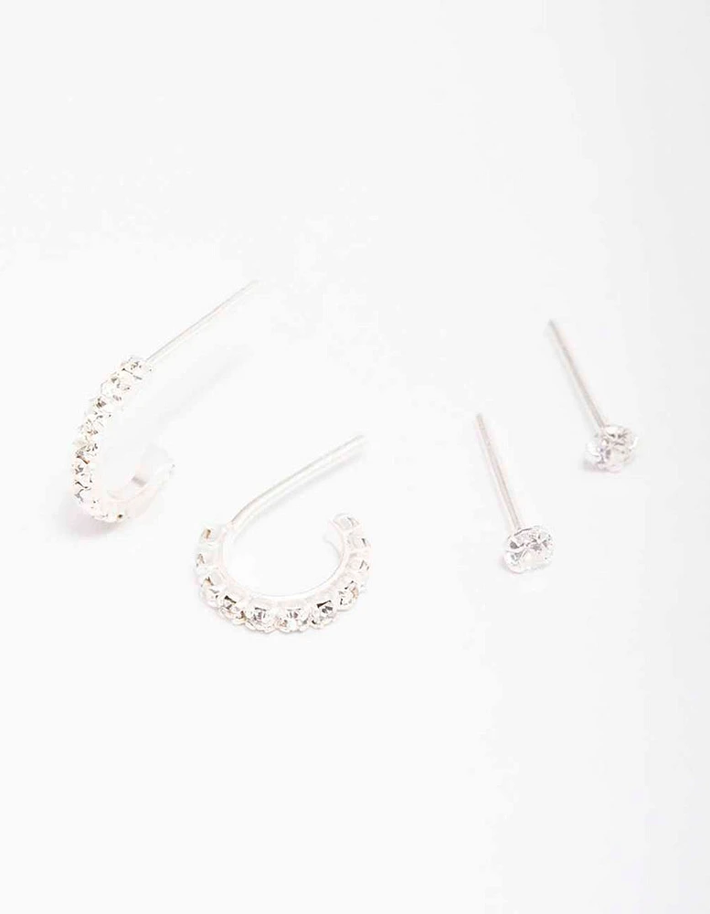 Sterling Silver Cubic Zirconia Stud & Hoop Earring Pack