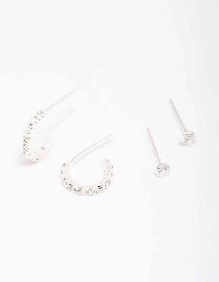 Sterling Silver Cubic Zirconia Stud & Hoop Earring Pack