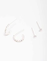 Sterling Silver Cubic Zirconia Stud & Hoop Earring Pack