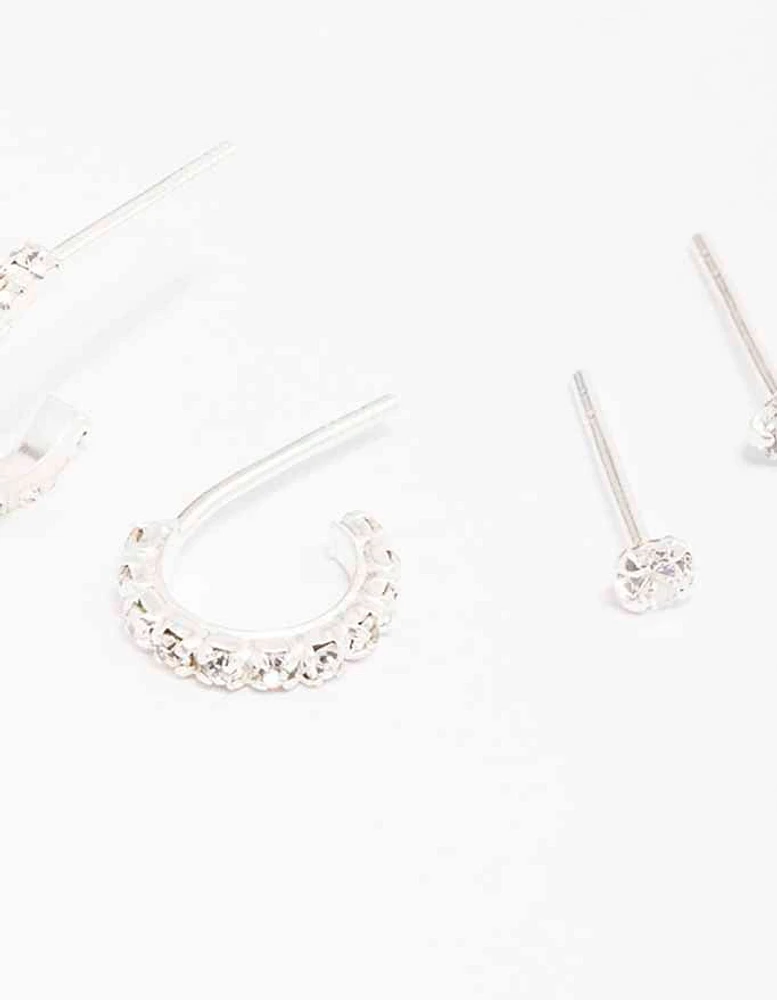 Sterling Silver Cubic Zirconia Stud & Hoop Earring Pack