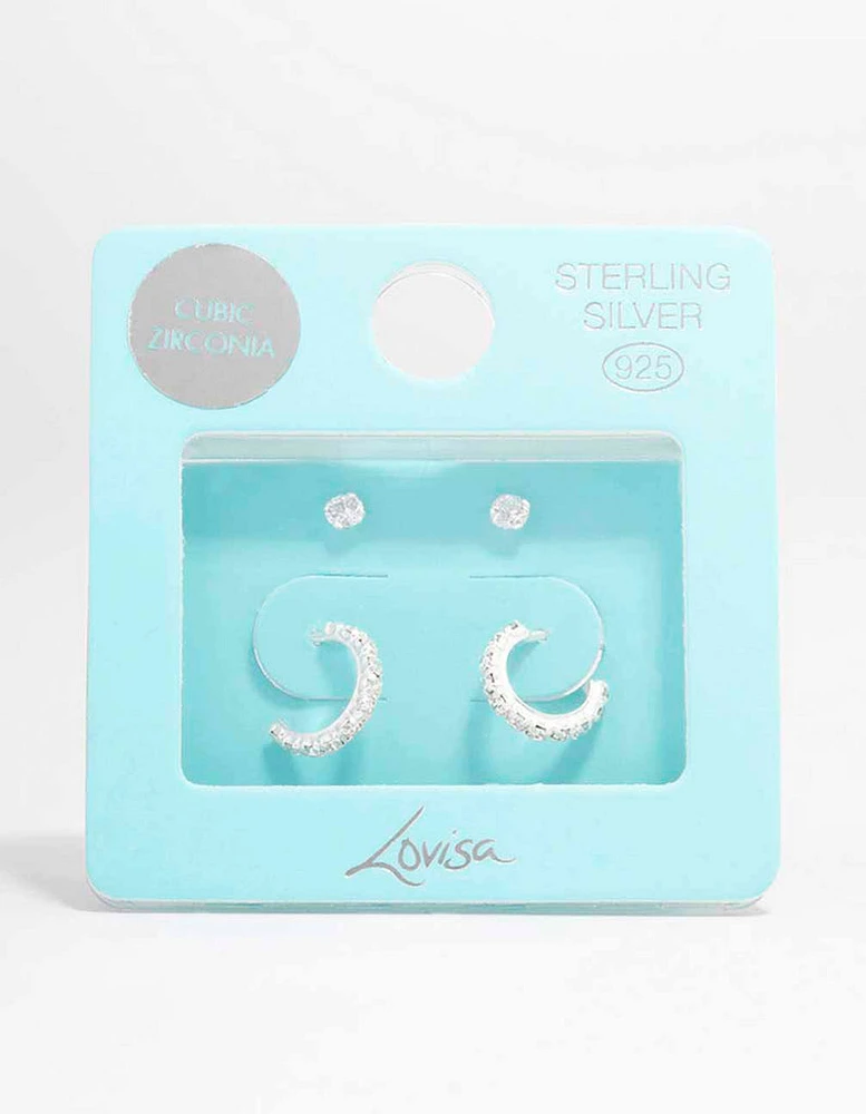 Sterling Silver Cubic Zirconia Stud & Hoop Earring Pack