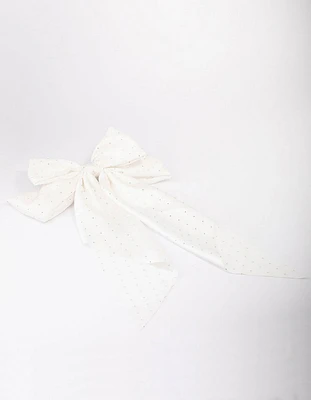 White Fabric Satin Drop Bow Hair Clip