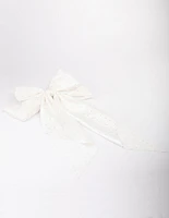 White Fabric Satin Drop Bow Hair Clip