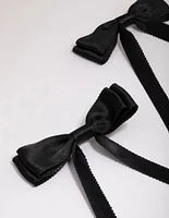 Black Fabric Satin Scallop Hair Bow Pack