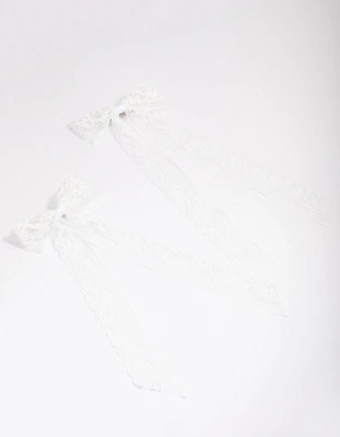 White Fabric Medium Lace Hair Bow Pack