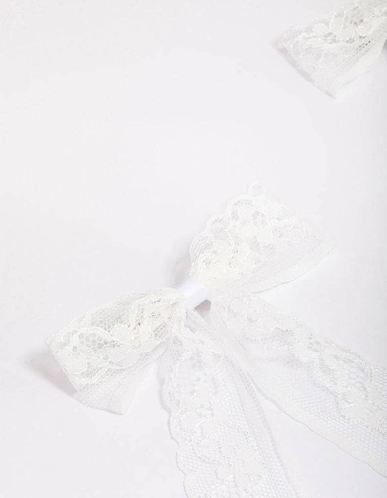 White Fabric Medium Lace Hair Bow Pack