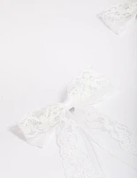 White Fabric Medium Lace Hair Bow Pack