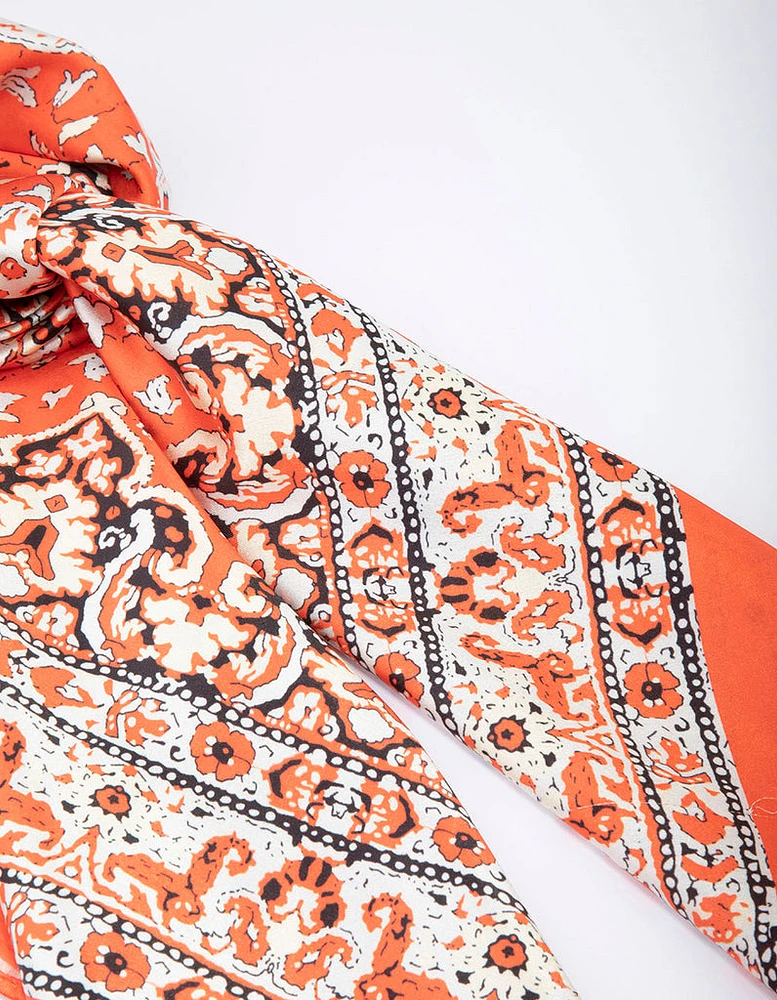 Orange Fabric Rustic Paisley Scarf