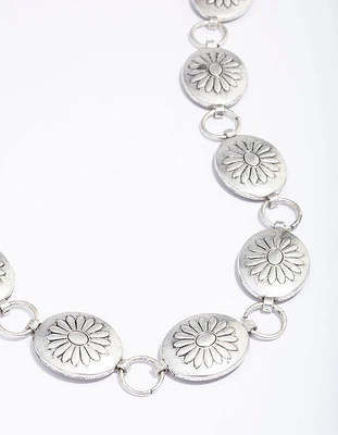 Silver Boho Flower Open Circle Belt