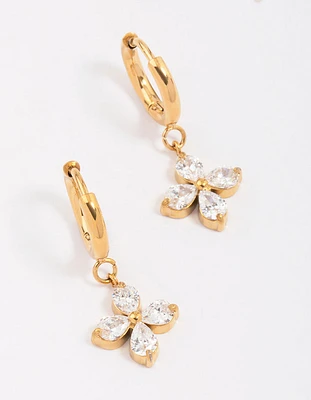 Gold Plated Surgical Steel Flower Huggie Hoop Earrings