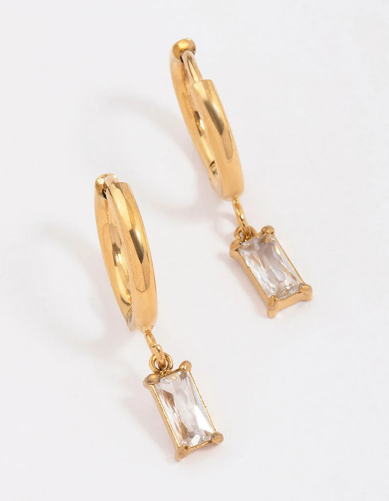 Gold Plated Surgical Steel Square Cubic Zirconia Hoop Earrings