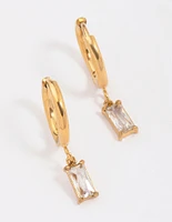 Gold Plated Surgical Steel Square Cubic Zirconia Hoop Earrings