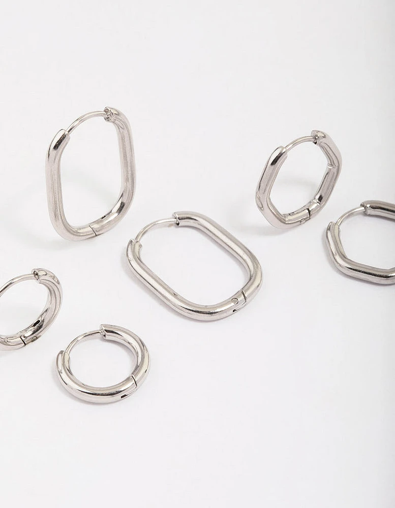 Surgical Steel Geometric Modern Hoop Earring 3-Pack