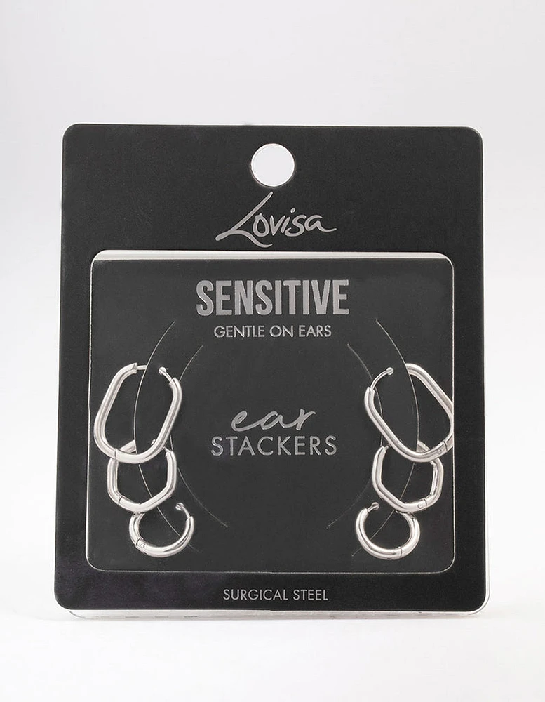 Surgical Steel Geometric Modern Hoop Earring 3-Pack