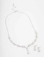 Rhodium Marquise Pear Necklace & Drop Earring Set