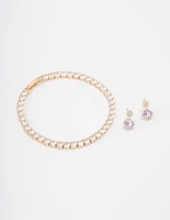 Gold Round Tennis Bracelet & Earring Set