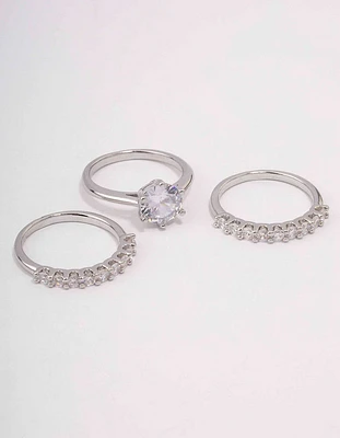 Silver Pave Solitaire Rings 3-Pack