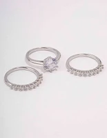 Silver Pave Solitaire Ring 3-Pack