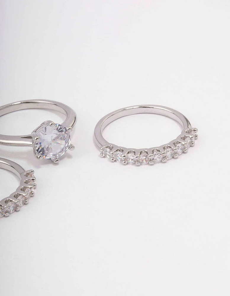 Silver Pave Solitaire Ring 3-Pack