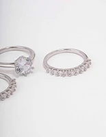 Silver Pave Solitaire Ring 3-Pack