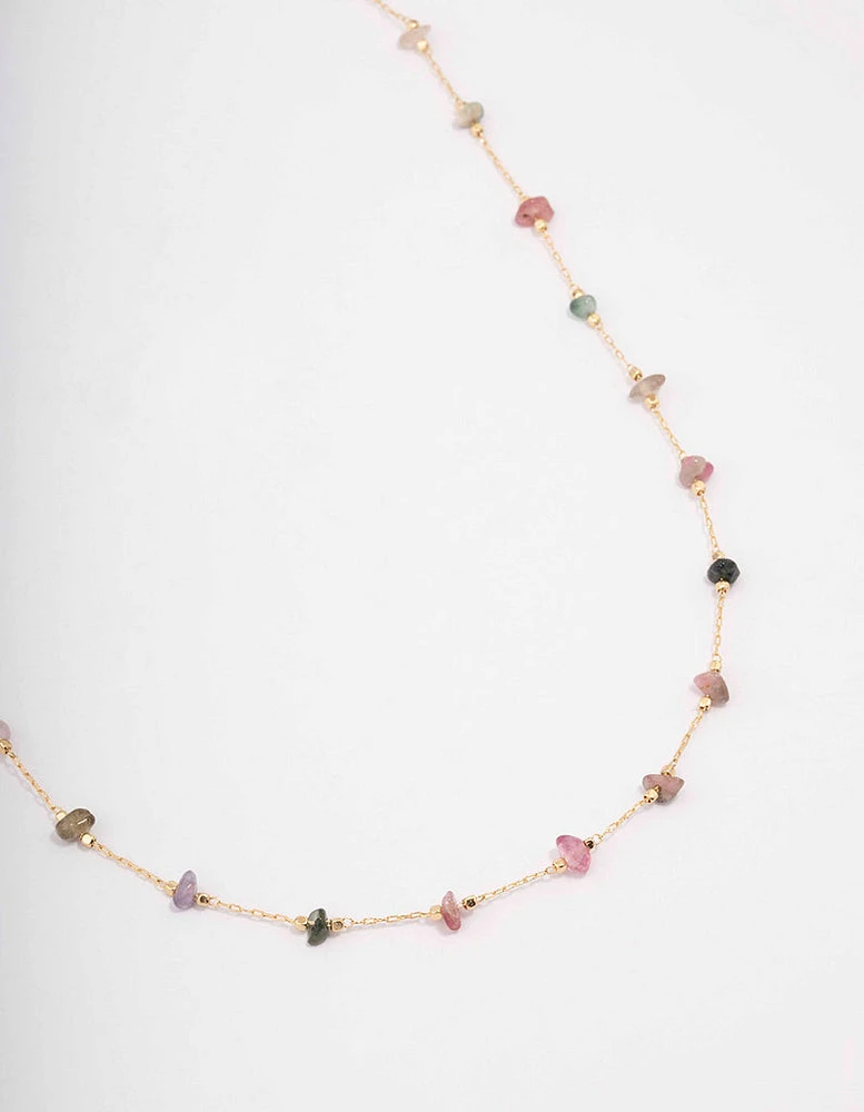 Gold Plated Semi Precious Station Necklace