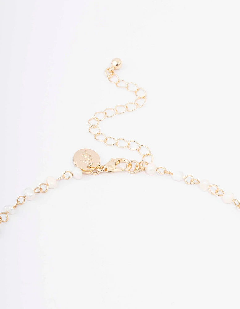 Gold Plated Large Pearl Y-Shaped Pendant Necklace