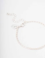 Silver Plated Cubic Zirconia Dainty Baguette Layered Bracelet