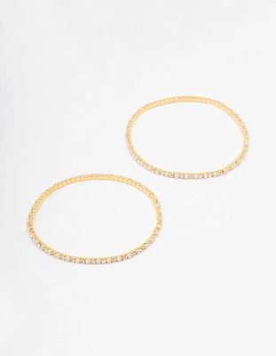 Gold Plated Alternating Mini Cubic Zirconia Pearl Bangle