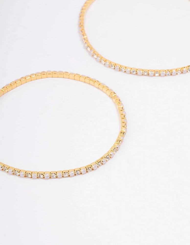 Gold Plated Alternating Mini Cubic Zirconia Pearl Bangle