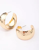 Gold Plated Wide Hammered Hoop Earrings