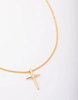 Gold Plated Cubic Zirconia Pointed Cross Pendant Necklace
