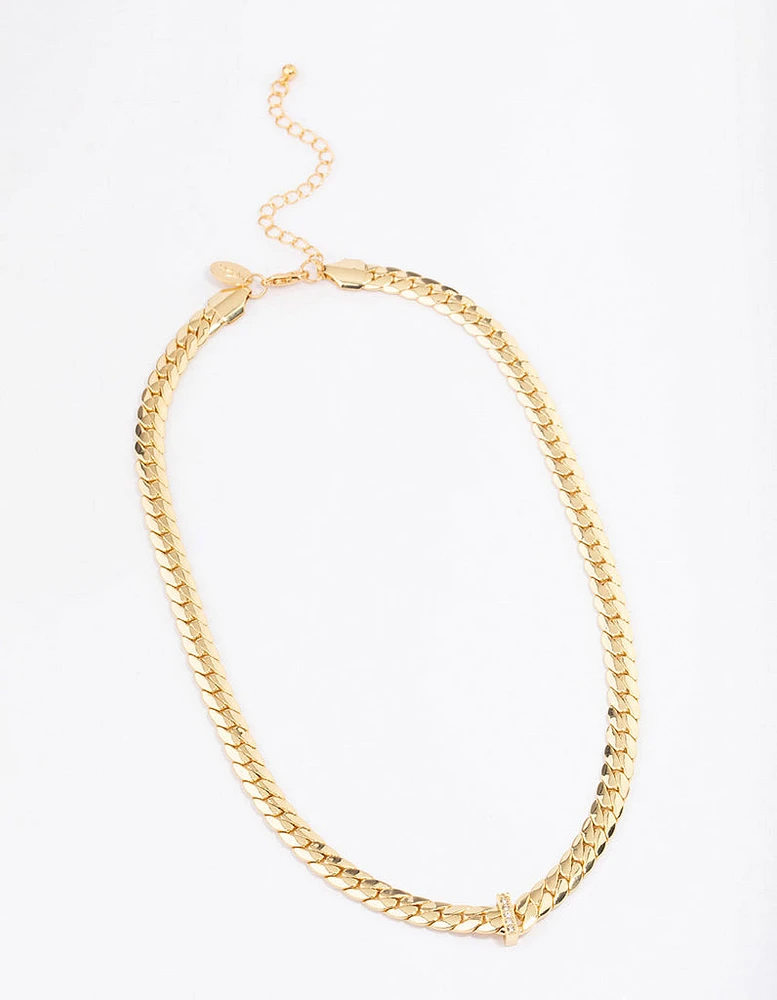 Gold Plated Diamante V Chain Necklace