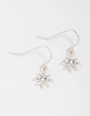 Silver Diamante Eight-Point Star Drop Earrings