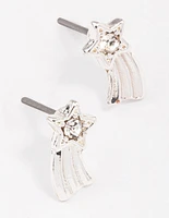 Silver Diamante Shining Star Stud Earrings