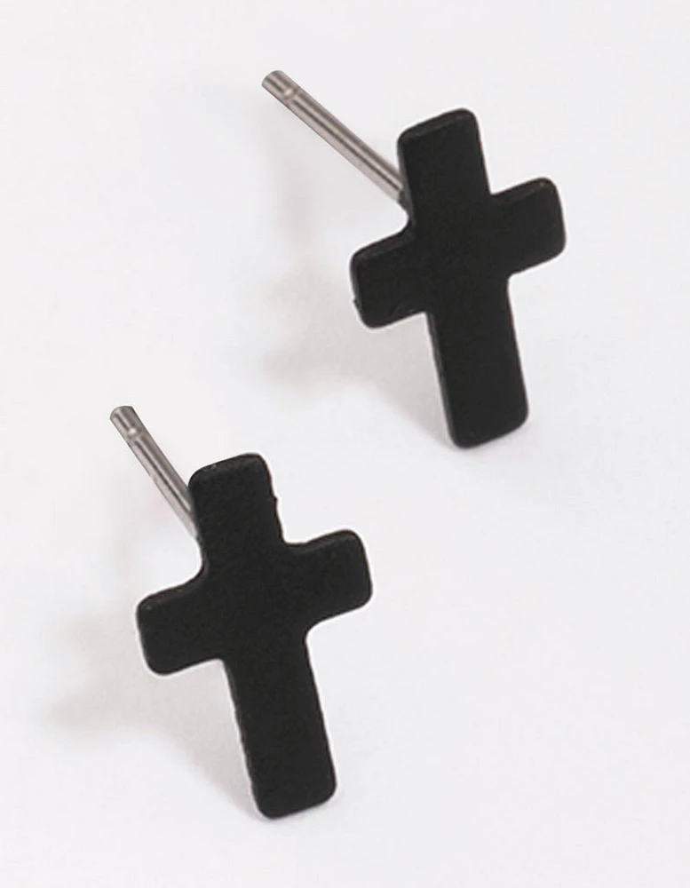 Black Cross Stud Earrings