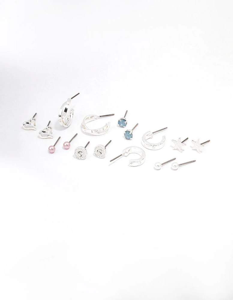 Silver Star & Heart Earring 8-Pack