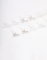 Silver Diamante Cross Earring 8-Pack