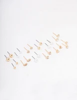 Gold Classic Pearl & Diamante Stud Earring 12-Pack