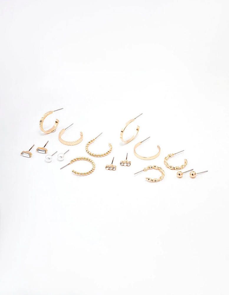 Gold Diamante & Pearl Hoop Earring 8-Pack