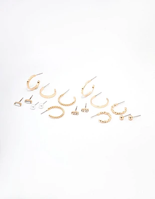 Gold Diamante & Pearl Hoop Earring 8-Pack