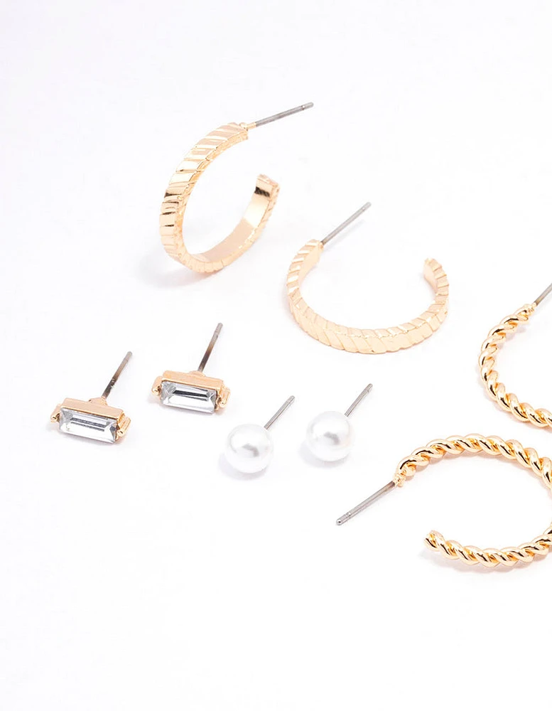 Gold Diamante & Pearl Hoop Earring 8-Pack