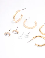 Gold Diamante & Pearl Hoop Earring 8-Pack