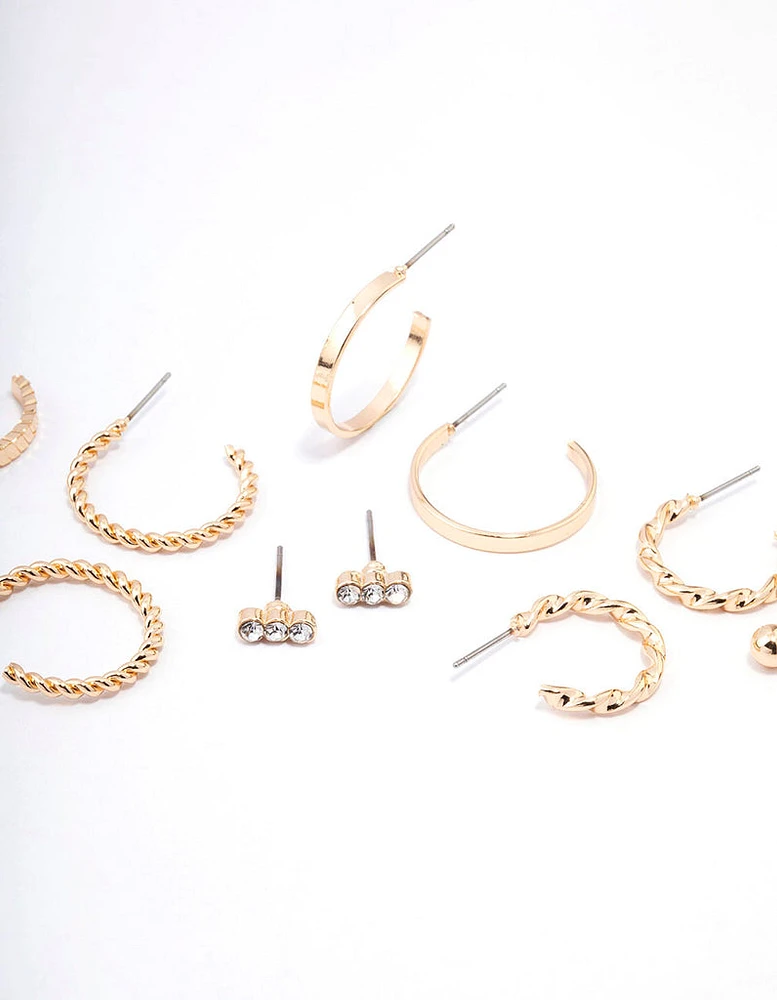 Gold Diamante & Pearl Hoop Earring 8-Pack