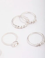 Silver Fine Diamante Ring 8-Pack