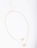 Rose Gold Double Diamante Open Heart Necklace