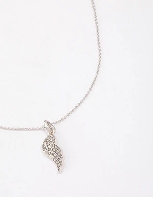 Silver Diamante Angel Wing Necklace